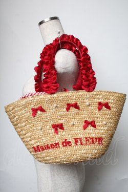 画像1: Maison de FLEUR / パールフリルハンドルカゴバッグ  赤 S-25-06-01-021-LO-BG-HR-ZS