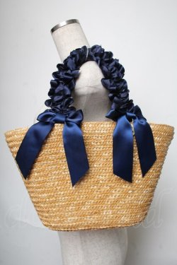 画像1: Maison de FLEUR / フリルハンドルかごバッグ  ネイビー S-25-06-01-022-LO-BG-HR-ZS