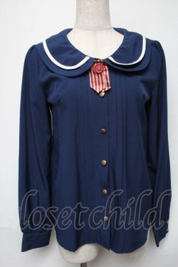 画像1: TRALALA / リボンブラウス  紺 S-25-06-01-027-LO-BL-AS-ZS