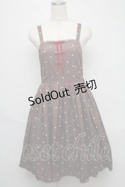 画像1: axes femme kawaii / ハートドット柄ジャンスカ  ブラウン S-25-06-03-048-AX-OP-AS-ZI