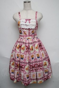 画像1: axes femme kawaii / ベアズベーカリー柄ジャンスカ  ピンク S-25-06-03-038-AX-OP-AS-ZS