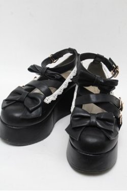 画像1: axes femme kawaii / リボンスカラップ配色シューズ  黒ｘ白 S-25-06-04-010-AX-SH-HR-ZS