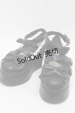 画像1: axes femme kawaii / リボンスカラップ配色シューズ  黒ｘ白 S-25-06-04-010-AX-SH-HR-ZS