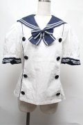 metamorphose / セーラーダブル釦ブラウス 白ｘ紺 S-25-06-04-012-ME-BL-AS-ZS