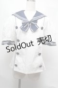 metamorphose / セーラーダブル釦ブラウス 白ｘ紺 S-25-06-04-012-ME-BL-AS-ZS
