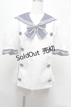 画像1: metamorphose / セーラーダブル釦ブラウス 白ｘ紺 S-25-06-04-012-ME-BL-AS-ZS
