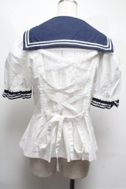 画像2: metamorphose / セーラーダブル釦ブラウス 白ｘ紺 S-25-06-04-012-ME-BL-AS-ZS
