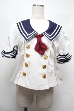 画像1: metamorphose / セーラーレース付きブラウス  白ｘ紺ｘワイン S-25-06-04-013-ME-BL-AS-ZS