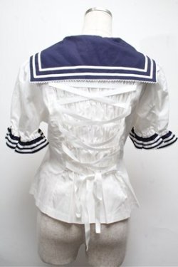 画像2: metamorphose / セーラーレース付きブラウス  白ｘ紺ｘワイン S-25-06-04-013-ME-BL-AS-ZS