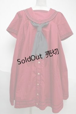 画像1: metamorphose / セーラー半袖ワンピース  ワイン S-25-06-04-030-ME-OP-AS-ZS
