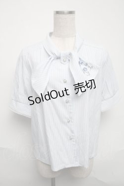 画像1: axes femme / ネモフィラ刺繍リボンブラウス  サックス S-25-06-05-022-AX-BL-AS-ZS