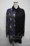 Amilige / 羽プリントZIPバイカラーシャツ  黒ｘ紫 S-25-06-05-027-PU-TS-HR-ZS