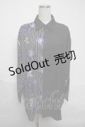 Amilige / 羽プリントZIPバイカラーシャツ  黒ｘ紫 S-25-06-05-027-PU-TS-HR-ZS