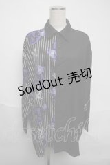 Amilige / 羽プリントZIPバイカラーシャツ  黒ｘ紫 S-25-06-05-027-PU-TS-HR-ZS