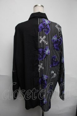 画像2: Amilige / 羽プリントZIPバイカラーシャツ  黒ｘ紫 S-25-06-05-027-PU-TS-HR-ZS