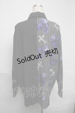 画像2: Amilige / 羽プリントZIPバイカラーシャツ  黒ｘ紫 S-25-06-05-027-PU-TS-HR-ZS