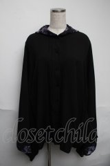 NieR Clothing / フード付き着物袖風シャツ  黒ｘ紫 S-25-06-05-031-PU-BL-HR-ZS