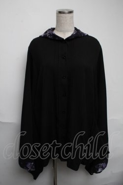画像1: NieR Clothing / フード付き着物袖風シャツ  黒ｘ紫 S-25-06-05-031-PU-BL-HR-ZS