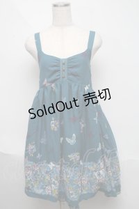axes femme / 蝶&バラプリントキャミワンピース  グリーン S-25-06-06-051-AX-OP-HR-ZS