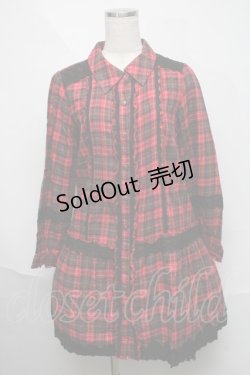 画像1: axes femme / チェック柄シャツワンピース  赤ｘ黒 S-25-06-06-052-AX-OP-HR-ZS