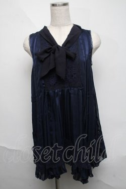 画像1: axes femme / ボウタイ裾イレギュラーチュニック  ネイビー S-25-06-06-056-AX-TO-HR-ZS