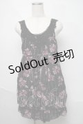 axes femme / 花柄ノースリーブチュニック  黒ｘピンク S-25-06-06-061-AX-OP-HR-ZS