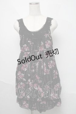 画像1: axes femme / 花柄ノースリーブチュニック  黒ｘピンク S-25-06-06-061-AX-OP-HR-ZS