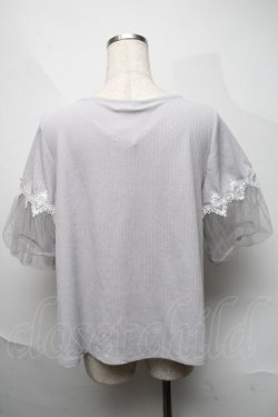 画像2: axes femme / 袖チュールビジュー使いプルオーバー  ブルーグレー S-25-06-06-025-AX-TO-HR-ZS