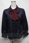 axes femme / リボンタイ付きレジメンブラウス  紺ｘワイン S-25-06-06-033-AX-TO-HR-ZS