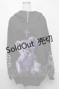 TRAVAS TOKYO / Furry bear half zip high neck hoodie　パーカー  黒ｘ紫 S-25-06-06-039-PU-TO-HR-ZS