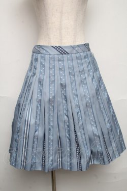 画像1: Jane Marple / Ribbon jacquard stripe 2Faceスカート  ブルーグレイ S-25-06-07-043-JM-SK-HR-ZS