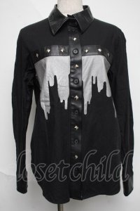PEACE NOW / 襟切替シャツ  黒 S-25-06-07-024-PU-BL-AS-ZS