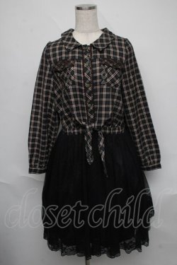 画像1: axes femme / チュール切替チェック柄ワンピース  グリーンｘ黒 S-25-06-09-047-AX-TO-HR-ZS