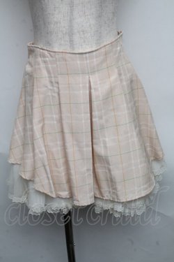 画像1: Secret Honey / リボンチェックスカート  ピンクベージュ S-25-06-09-055-CA-SK-AS-ZS