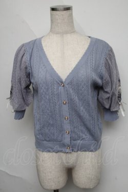 画像1: axes femme / すずらん刺繍半袖ニットカーディガン  サックス S-25-06-09-1028-AX-TO-AS-ZS