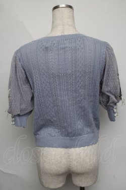 画像2: axes femme / すずらん刺繍半袖ニットカーディガン  サックス S-25-06-09-1028-AX-TO-AS-ZS