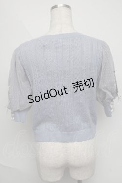 画像2: axes femme / すずらん刺繍半袖ニットカーディガン  サックス S-25-06-09-1028-AX-TO-AS-ZS