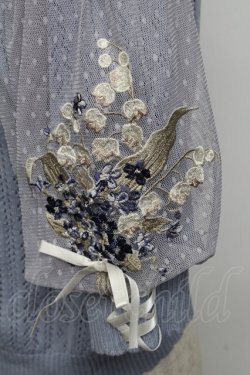 画像3: axes femme / すずらん刺繍半袖ニットカーディガン  サックス S-25-06-09-1028-AX-TO-AS-ZS