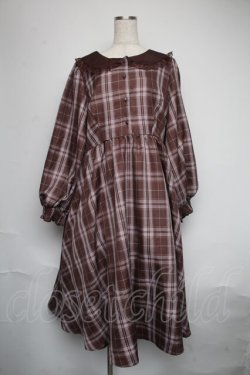 画像1: m petit by misako / マイメロチェックフレアワンピース  ピンクｘブラウン S-25-06-09-1042-LO-OP-HR-ZS