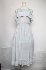 axes femme POETIQUE / シアーチェック肩あきワンピース  サックス S-25-06-09-1055-AX-OP-AS-ZS