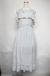 axes femme POETIQUE / シアーチェック肩あきワンピース  サックス S-25-06-09-1055-AX-OP-AS-ZS