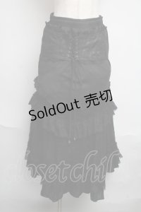 Qutie Frash / 蜘蛛の巣レース切替コルセットロングスカート  黒 S-25-06-09-1060-QU-SK-HR-ZS