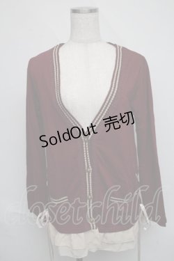 画像1: axes femme / 裾シフォンニットカーディガン  ワイン S-25-06-09-031-AX-TO-HR-ZS
