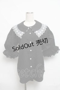 axes femme POETIQUE / レース襟パフ袖ブラウス  黒 S-25-06-11-040-AX-BL-AS-ZS