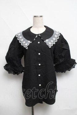 画像1: axes femme POETIQUE / レース襟パフ袖ブラウス  黒 S-25-06-11-040-AX-BL-AS-ZS