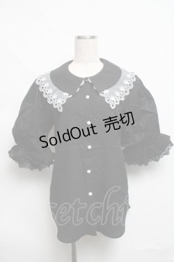 画像1: axes femme POETIQUE / レース襟パフ袖ブラウス  黒 S-25-06-11-040-AX-BL-AS-ZS