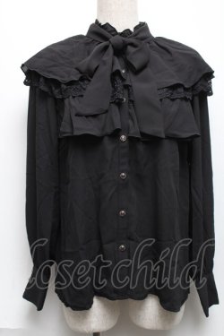 画像1: axes femme POETIQUE / ケープデザインフリルブラウス  黒 S-25-06-11-041-AX-BL-AS-ZS