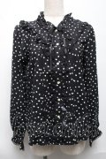 axes femme / フリルドットブラウス  黒ｘ白 S-25-06-11-043-AX-BL-AS-ZS