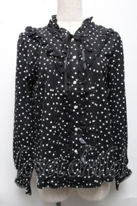 axes femme / フリルドットブラウス  黒ｘ白 S-25-06-11-043-AX-BL-AS-ZS