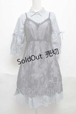 画像1: axes femme / レースキャミ付きシャツワンピース  紺ｘ白 S-25-06-11-049-AX-OP-AS-ZS